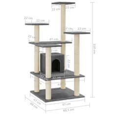 Greatstore Mačje drevo s praskalniki iz sisala temno sivo 110 cm