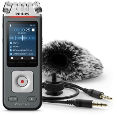 sodoben diktafon philips voicetracer DVT7110 izhod za slušalke baterija do 36 h notranji pomnilnik 8 gb lcd zaslon Plug and play povezava z računalnikom priložen kabel usb