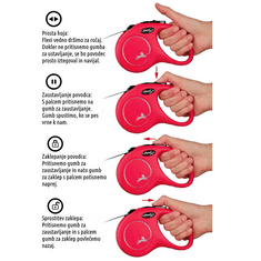 Flexi New Classic povodec, M, 5 m, do 25 kg, rdeč
