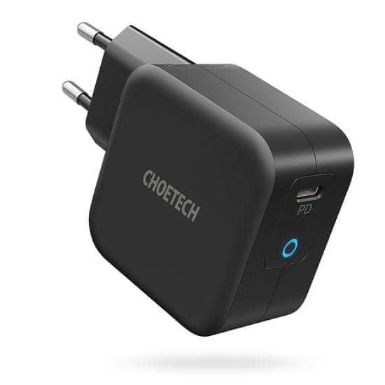 Choetech Q6006 GaN polnilnik USB-C 60W PD + kabel USB-C / USB-C 1.8m, črna