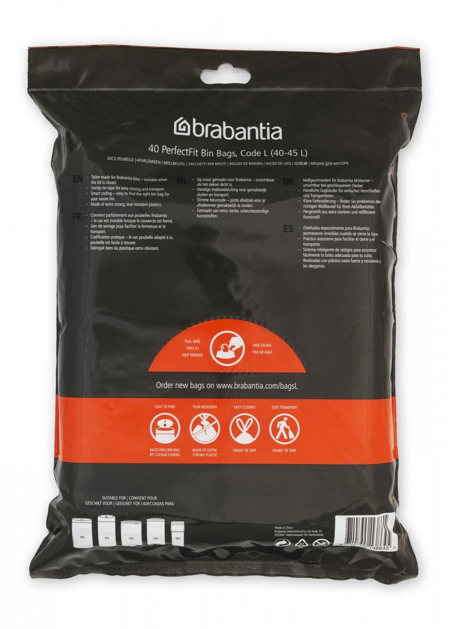 Sacs poubelles Brabantia PerfectFit 138645 Code L 40-45 L Blanc