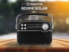 Manta RDI916 solarni radijski sprejemnik, Radio FM/AW/SW, Bluetooth 5.0, USB / AUX-in / Micro SD, vgrajena baterija + SOLARNO napajanje, Retro