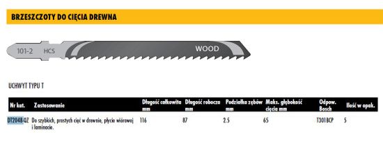 shumee LIST ZA VBODNO ŽAGO DEWALT 116x2 5mm T301BCP LES / 5 kos.