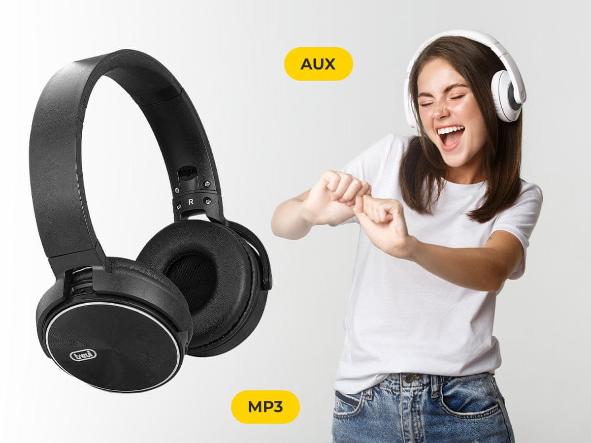 Trevi DJ 12E45 BT Casque Bluetooth sans Fil avec Microphone et Lecteur MP3  intégré, avec Bandeau Pliable, Compatible avec Smartphone et PC, autonomie