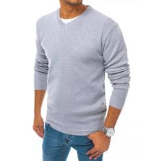 Dstreet Moški uradni pulover CITY svetlo sive barve wx1724 XL