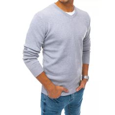 Dstreet Moški uradni pulover CITY svetlo sive barve wx1724 XXL