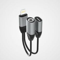 slomart dudao adapter za slušalke adapter iz lightninga v lightning + 3,5 mm mini jack za glasbo in polnjenje siva (l17i+ siva)