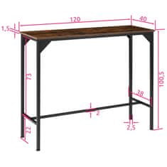 tectake Jedilna miza Kerry 120x40x100,5cm Industrijsko temno