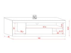 Furnitura Funkcionalna TV omarica AMON Wotan hrast + bela 140 cm