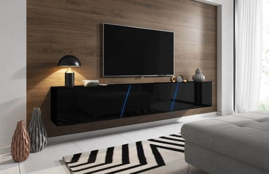 Furnitura Viseča TV omarica LANT visoki sijaj Siva 240 cm+ LED
