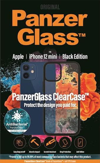 PanzerGlass ClearCase Black Edition AntiBacterial ovitek za iPhone 12 mini, prozoren (0251)