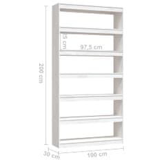 Vidaxl Knjižna omara za razdelitev prostora bela 100x30x200 cm