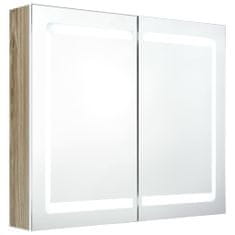 Vidaxl LED kopalniška omarica z ogledalom bela in hrast 80x12x68 cm