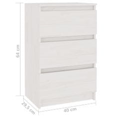 Vidaxl Nočna omarica bela 40x29,5x64 cm trdna borovina