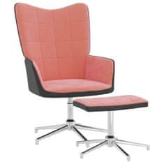 Vidaxl Stol za sproščanje s stolčkom roza žamet in PVC