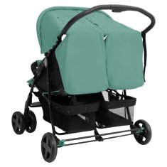 Vidaxl Otroški voziček za dvojčke zelen jeklen