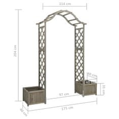 Vidaxl Vrtna pergola s cvetličnima koritoma siva iz trdnega lesa jelke