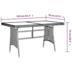 Vidaxl Vrtna miza siva 130x70x72 cm poli ratan in trden akacijev les