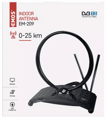 Emos EM-209 antena, sobna, 0–25 km, DVB-T2, DAB, FM, filter LTE/4G (2702023000)