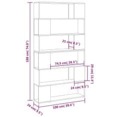 Vidaxl Knjižna omara za razdelitev prostora sonoma hrast 100x24x188 cm