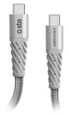 SBS Unbreakable kabel USB-C na USB-C, 5A, 1,5 m, bel