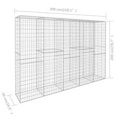 Vidaxl Gabionska stena s pokrovom iz pocinkanega jekla 300x50x200 cm