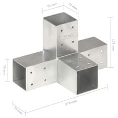 Vidaxl Spojniki za stebre 4 kosi X oblike pocinkana kovina 71x71 mm