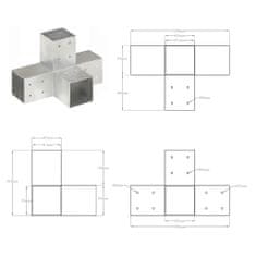 Vidaxl Spojniki za stebre 4 kosi X oblike pocinkana kovina 81x81 mm