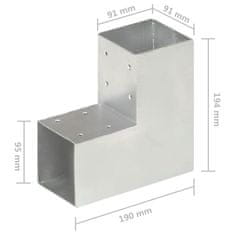 Vidaxl Spojniki za stebre 4 kosi L oblike pocinkana kovina 91x91 mm