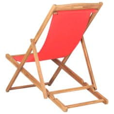Vidaxl Zložljiv stol za na plažo trdna tikovina rdeč