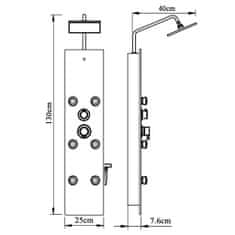 Vidaxl Panelna enota za tuš steklo 25x47,5x130 cm bela