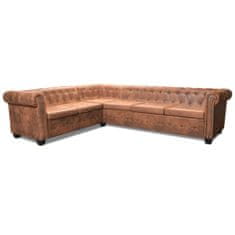 Vidaxl Chesterfield Kotna Sedežna Garnitura Umetno Usnje Rjave Barve