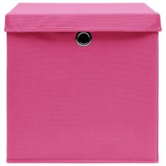 Vidaxl Škatle za shranjevanje s pokrovi 4 kosi roza 32x32x32 cm blago