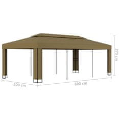 Vidaxl Paviljon z dvojno streho 3x6 m taupe 180 g/m²