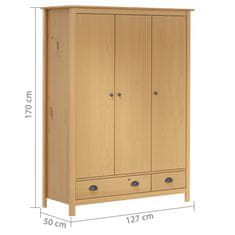 Vidaxl Trivratna garderobna omara Hill Range, 127x50x170 cm, masivni bor