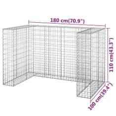 Vidaxl Gabionska stena za koše za smeti pocinkano jeklo 180x100x110 cm