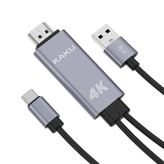 Kaku KSC-557 kabel USB - USB-C / HDMI 4K 1m, siva