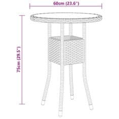 Vidaxl Vrtna miza Ø60x75 cm kaljeno steklo in poli ratan rjava