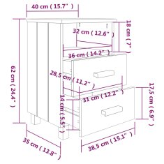 Vidaxl Nočna omarica temno siva 40x35x62 cm trdna borovina