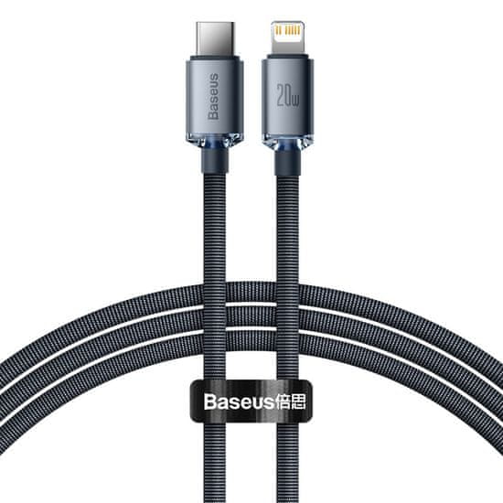 BASEUS kabel USB serije Crystal Shine za hitro polnjenje in prenos podatkov USB Type C - Lightning 20W 1,2 m črn (CAJY000201)