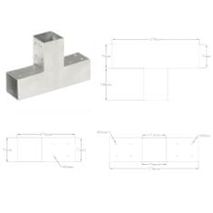 Vidaxl Spojniki za stebre 4 kosi T oblike pocinkana kovina 71x71 mm