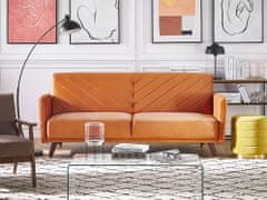 Beliani Žametni raztegljivi kavč oranžne barve SENJA