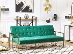 Beliani Žametni raztegljivi kavč zelene barve MARSTAL