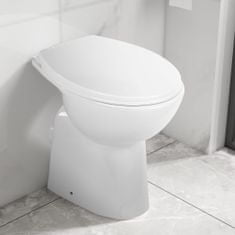 Vidaxl Visoka WC školjka brez roba počasno zapiranje 7 cm višja bela