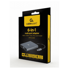 CABLEXPERT Adapter USB-C 6-v-1 USB, HDMI, VGA, PD, čitalec kartic + audio