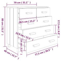 Vidaxl Komoda temno siva 79x40x80 cm trdna borovina