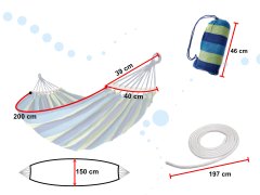 WOWO Dvojna viseča mreža - Dvojna viseča mreža 200x150 z modro ojačano palico 40 cm + komplet za sestavljanje