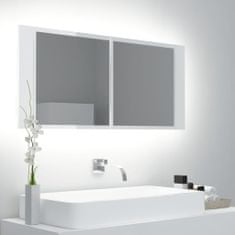 Vidaxl LED kopalniška omarica z ogledalom visok sijaj bela 100x12x45cm