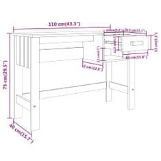 Vidaxl Pisalna miza bela 110x40x75 cm trdna borovina