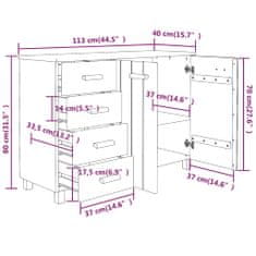 Vidaxl Komoda HAMAR medeno rjava 113x40x80 cm trdna borovina